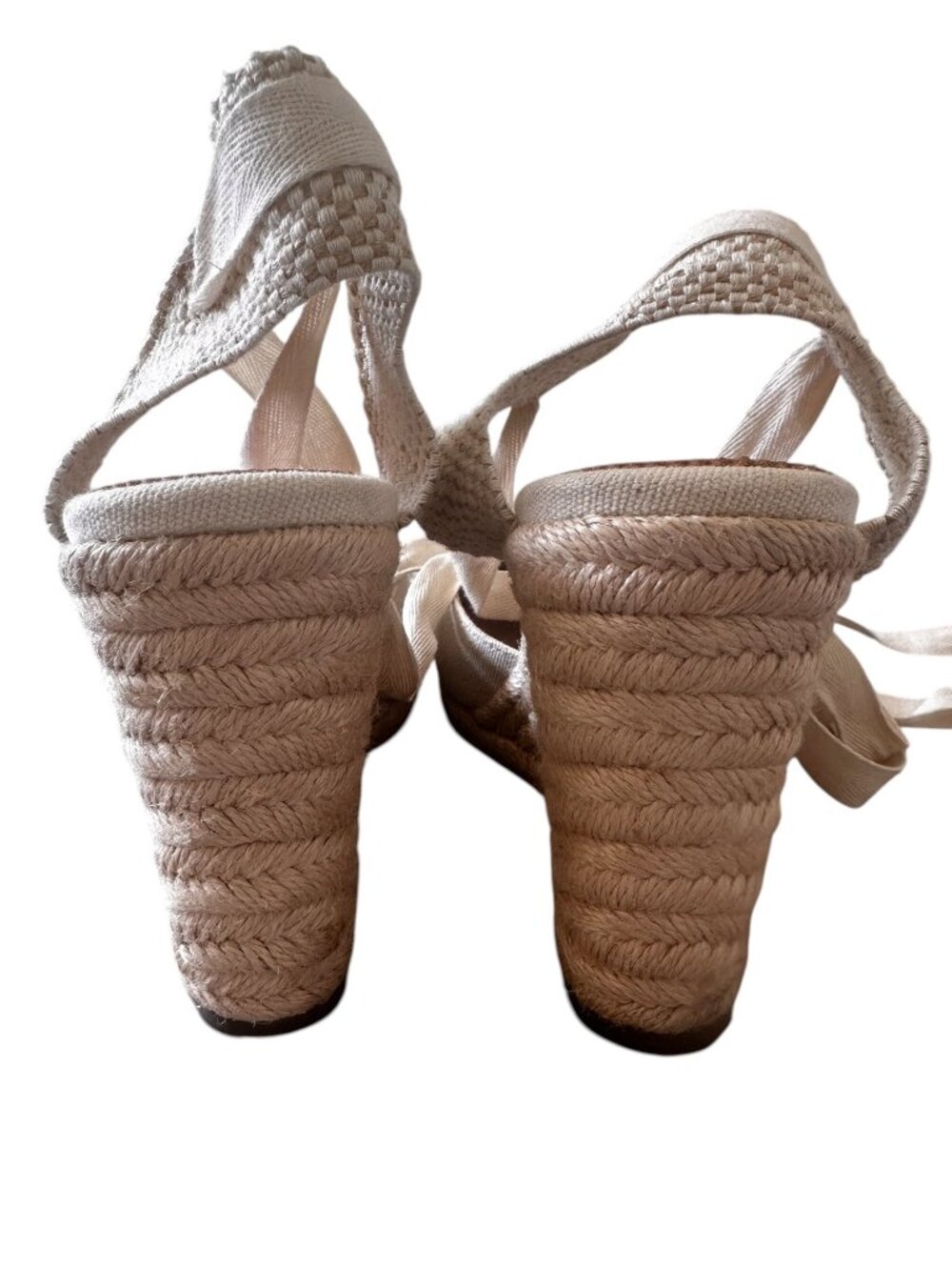 JCREW Lace Up High Heels Espadrille Womens 9.5 Beige Wedge Coastal Comfort Beach - Picture 7 of 13